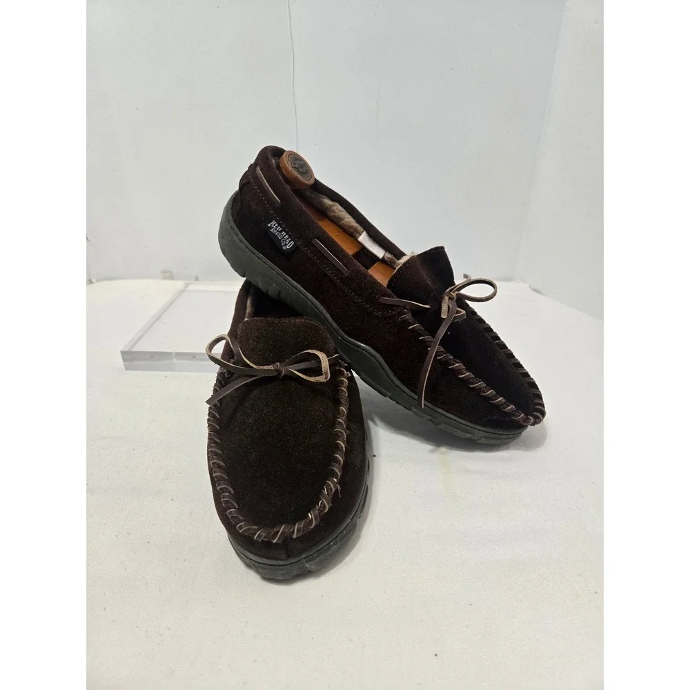 RedHead Mens Brown Suede Moccasin Slippers Memory Foam Faux Fur Lining Size 11